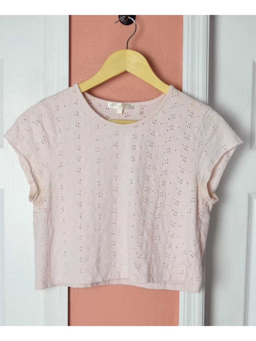 LOVE SHACK FANCY PINK EYELET CROP TOP